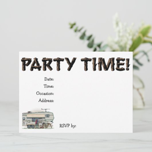 Niedlicher RV-Vintager Fünftrad-Camper Einladung (Stehend Vorderseite)