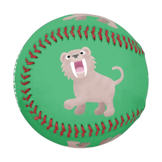 Niedlicher Säbeltoothy Tiger Smilodon Cartoon Baseball (Vorderseite Links)