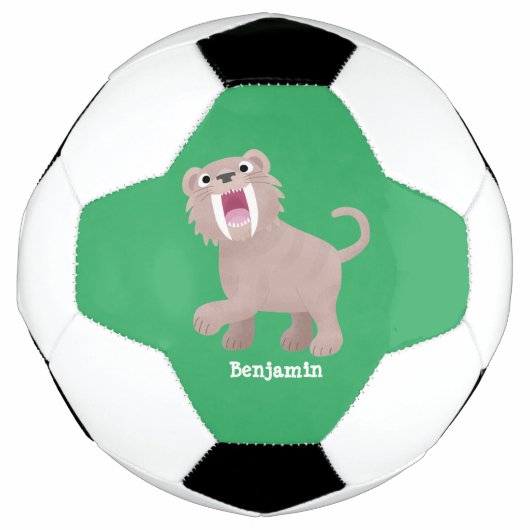 Niedlicher Säbeltoothy Tiger Smilodon Cartoon Fußball (Vorderseite)