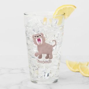 Niedlicher Säbeltoothy Tiger Smilodon Cartoon Glas