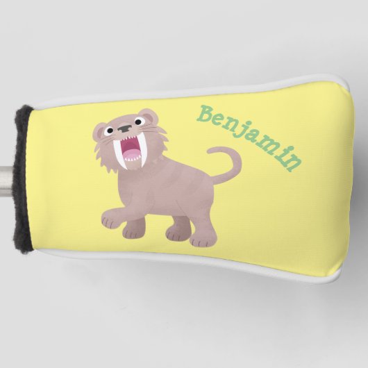 Niedlicher Säbeltoothy Tiger Smilodon Cartoon Golf Headcover (Vorderseite)