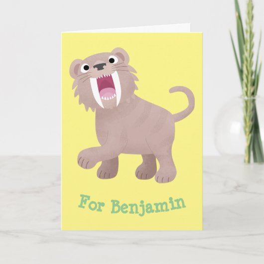 Niedlicher Säbeltoothy Tiger Smilodon Cartoon Karte (Vorderseite)