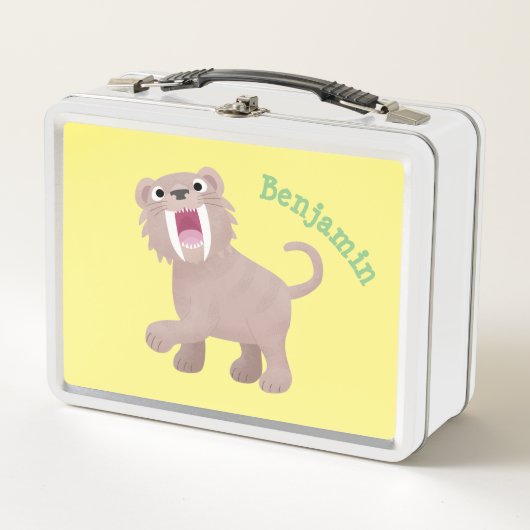 Niedlicher Säbeltoothy Tiger Smilodon Cartoon Metall Brotdose (Vorderseite)