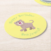 Niedlicher Säbeltoothy Tiger Smilodon Cartoon Runder Pappuntersetzer (Angewinkelt)