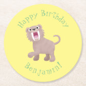 Niedlicher Säbeltoothy Tiger Smilodon Cartoon Runder Pappuntersetzer (Vorderseite)