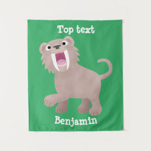 Niedlicher Säbeltoothy Tiger Smilodon Cartoon Wandteppich