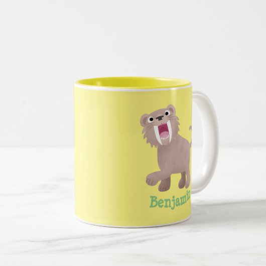 Niedlicher Säbeltoothy Tiger Smilodon Cartoon Zweifarbige Tasse (VorderseiteRechts)