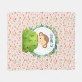 Niedlicher Safari-Affe auf Candy Pattern Personali Fleecedecke (Vorderseite (Horizontal))