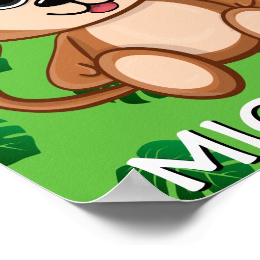 Niedlicher Safari Affe Grüner Cartoon Jungle Name  Poster (Ecke)