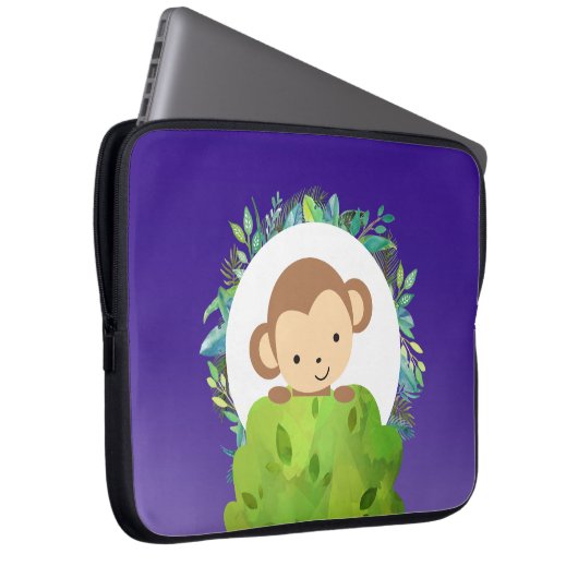 Niedlicher Safari-Affe mit tropischen Blätter Laptopschutzhülle (Vorne Rechts)