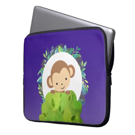 Niedlicher Safari-Affe mit tropischen Blätter Laptopschutzhülle (Vorderseite Links)