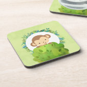 Niedlicher Safari-Affe mit tropischen Blätter Untersetzer (Linke Seite)