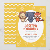 Niedlicher Safari Animals Jungle Party Kindergebur Einladung (Vorne/Hinten)