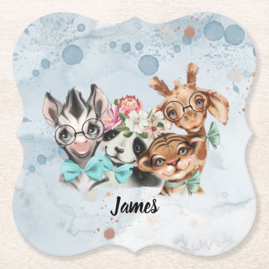 Niedlicher Safari Blauer Dschungel für Kinder Untersetzer (Vorderseite)