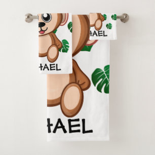Niedlicher Safari Cartoon Dschungelname Muster Badhandtuch Set