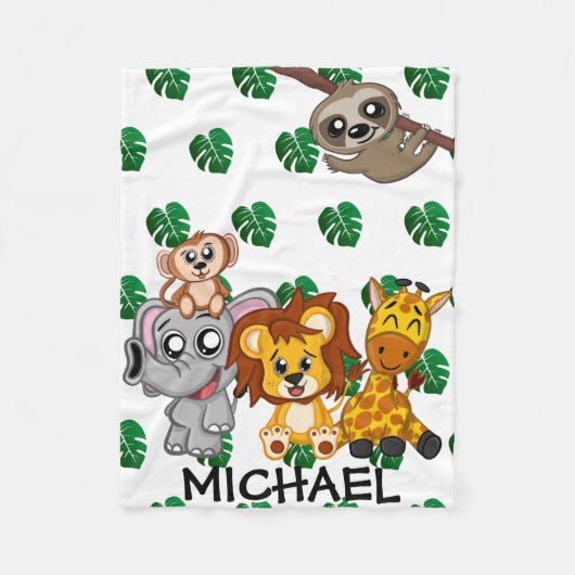 Niedlicher Safari Cartoon Jungle Mustername Fleecedecke (Vorderseite)