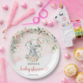 Niedlicher Safari-Elefant Eukalyptus-Rose Pappteller (Party)