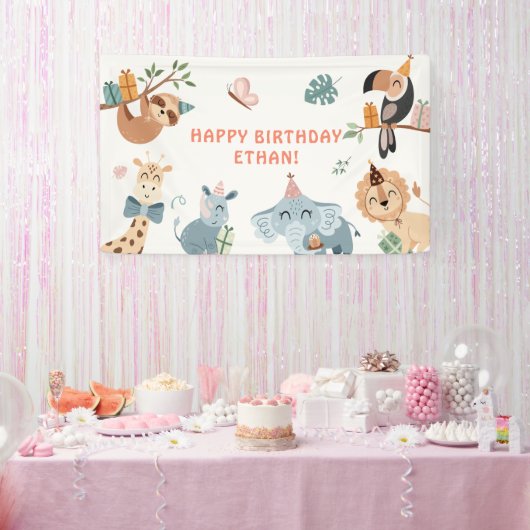 Niedlicher Safari Party Tiere Kindergeburtstag Banner (Party)
