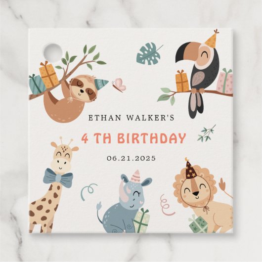 Niedlicher Safari Party Tiere Kindergeburtstag Geschenkanhänger (Vorderseite)