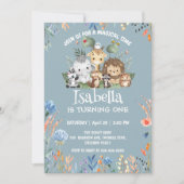 niedlicher Safarizoo Tierdschungel Floral Geburtsn Einladung (Vorderseite)