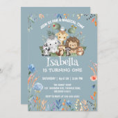 niedlicher Safarizoo Tierdschungel Floral Geburtsn Einladung (Vorne/Hinten)