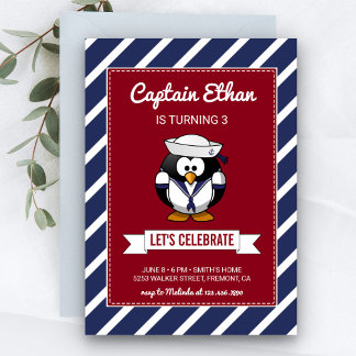 Niedlicher Sailor Pinguin Nautical Birthday Einlad Einladung