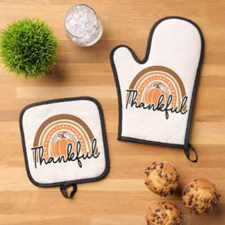 Niedlicher saisonaler Fall Boho Pumpkin dankbar Ofenhandschuh & Topflappen-Set