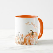 Niedlicher Saisonhallo Fall Wasserfarbe Pumpkaffee Tasse (VorderseiteRechts)