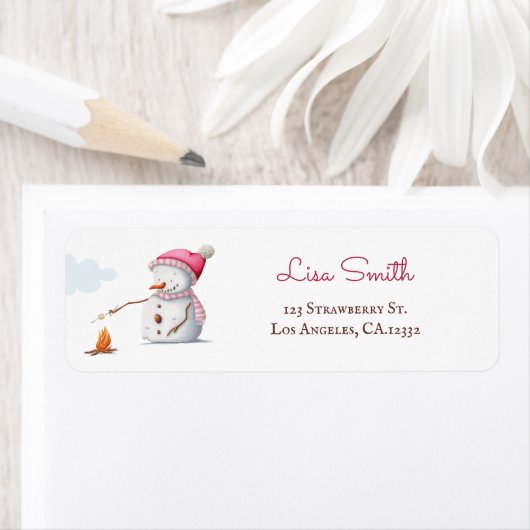 Niedlicher Saisonschneemann Roastmarshmallows Wint (Insitu)