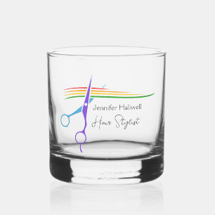 Niedlicher Salon für Friseur-Stylist-Regenbogensc Whiskyglas