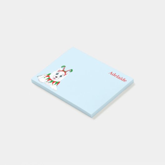 Niedlicher Samoyed Elf mit lustigem Headband. Post-it Klebezettel (angewinkelt)