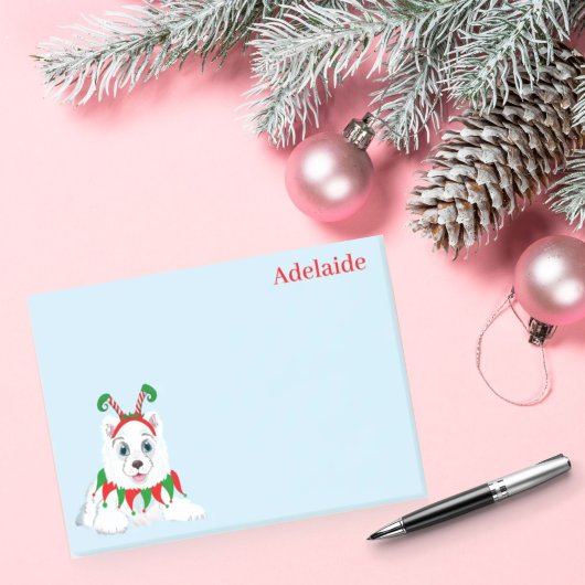 Niedlicher Samoyed Elf mit lustigem Headband. Post-it Klebezettel