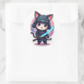 Niedlicher Samurai Cat Anime-Aufkleber für Noteboo Runder Aufkleber (Tasche)