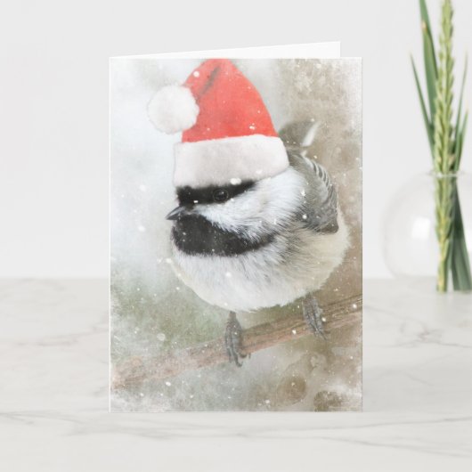 Niedlicher SanktChickadee Feiertagskarte (Vorderseite)