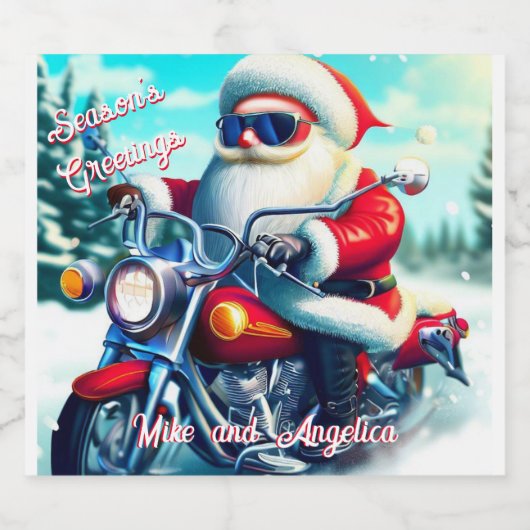 Niedlicher Santa auf einem Motorrad Bierflaschenetikett (Einzelnes Label)