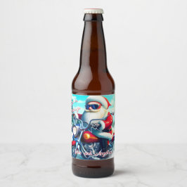 Niedlicher Santa auf einem Motorrad Bierflaschenetikett