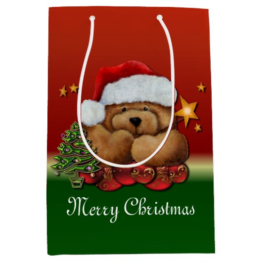 Niedlicher Santa Bear Mittelweihnachtsbeutel Mittlere Geschenktüte (Vorderseite)