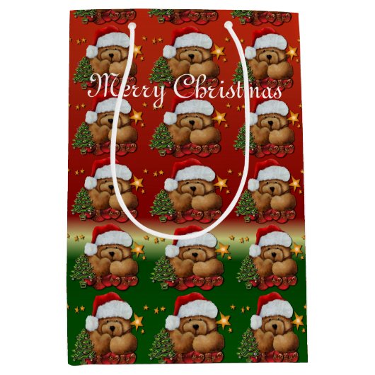 Niedlicher Santa Bear Mittlere Weihnachtsgeschenkt Mittlere Geschenktüte (Vorderseite)
