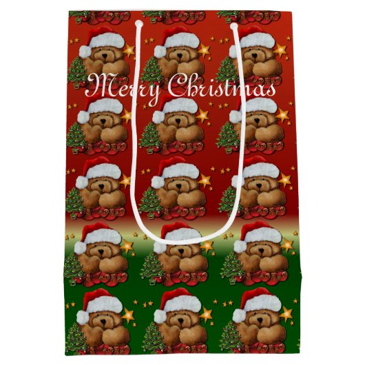 Niedlicher Santa Bear Mittlere Weihnachtsgeschenkt Mittlere Geschenktüte (Rückseite)