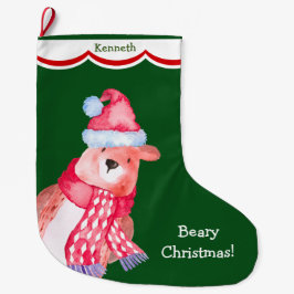 Niedlicher Santa Bear Personalisiert Großer Weihnachtsstrumpf