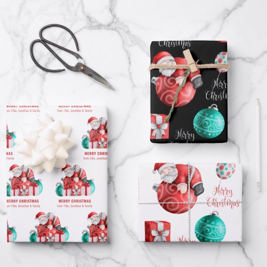 Niedlicher Santa Cartoon Muster Name Frohe Weihnac Geschenkpapier Set (Vorderseite)