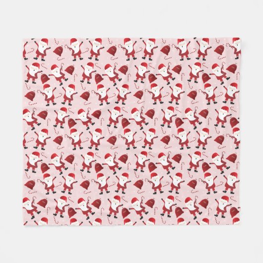 Niedlicher Santa Claus Candy Cane Pattern Red Fleecedecke (Vorderseite (Horizontal))