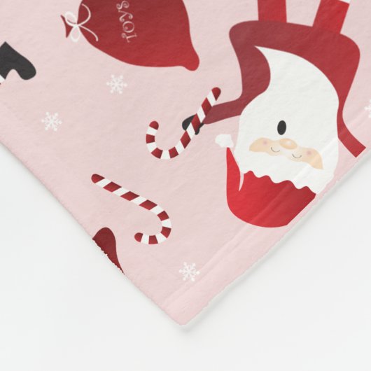 Niedlicher Santa Claus Candy Cane Pattern Red Fleecedecke (Ecke)