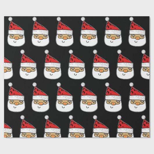 Niedlicher Santa Claus Red Hat auf Black Christmas Geschenkpapier (Flach)