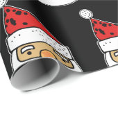 Niedlicher Santa Claus Red Hat auf Black Christmas Geschenkpapier (Rolleneckpunkt)