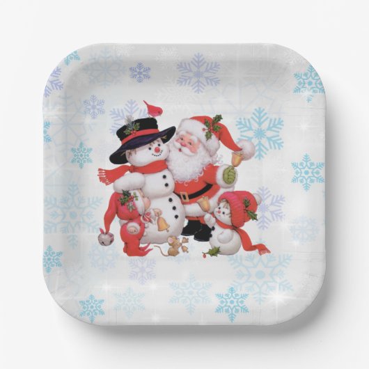 Niedlicher Santa Claus Snowman Snow Pappteller (Vorderseite)