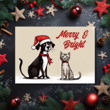Niedlicher Santa Dog und Katze Frohe und helle Wei