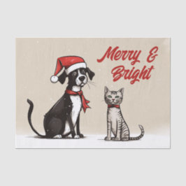 Niedlicher Santa Dog und Katze Frohe und helle Wei Seidenpapier