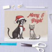 Niedlicher Santa Dog und Katze Frohe und helle Wei Seidenpapier (Handwerk)
