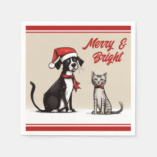 Niedlicher Santa Dog und Katze Frohe und helle Wei Serviette
